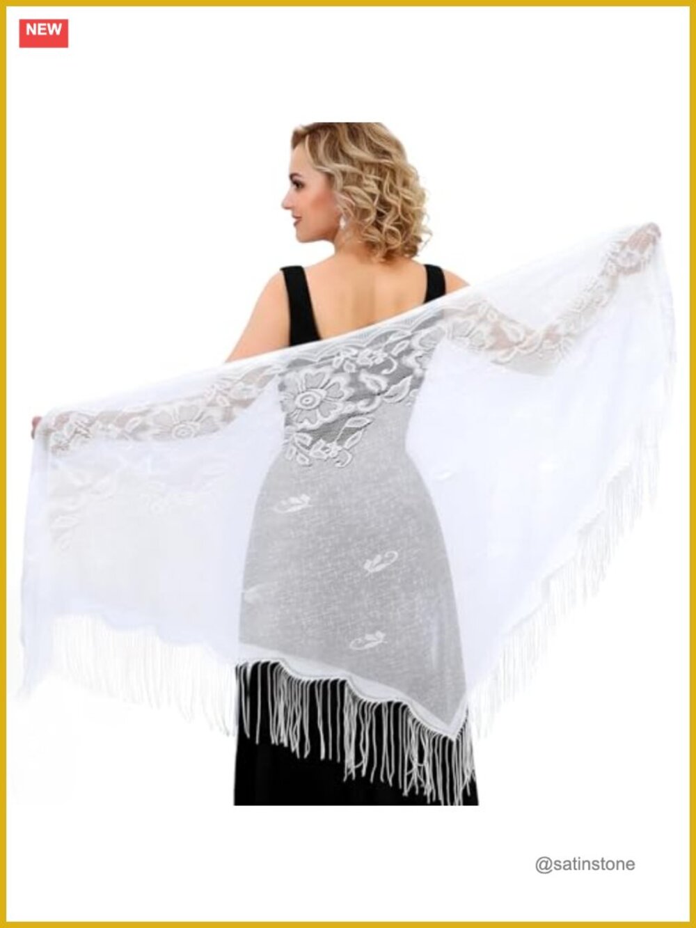 Women's Lace Shawl Wrap Triangle Scarf Fringe Floral Crochet Cover Up